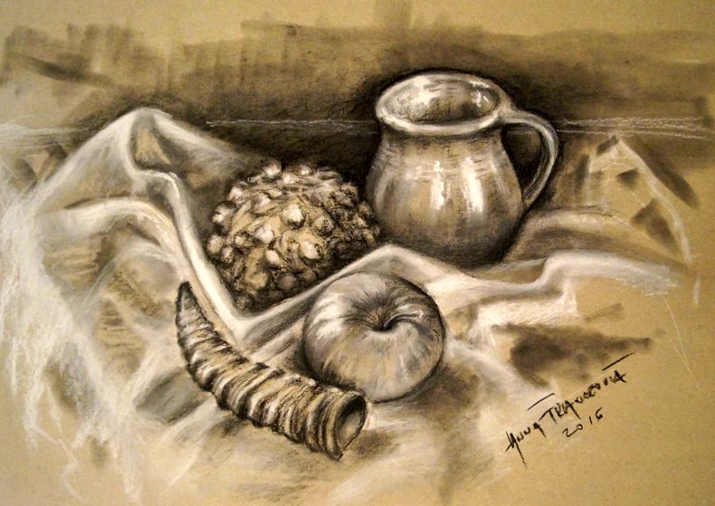 Still life with mouflon horn